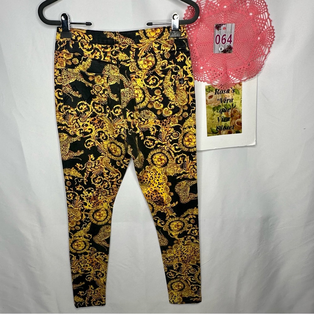 MinkPink Outrageous Fortune Barocco High-Rise Skinny Jeans Gold/Black Small - Picture 7 of 13